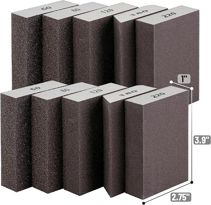 Bates- Sanding Sponge, 10pcs, 60/80/120/180/220 Grit Assortment, Washable and Reusable, Sandpaper Block Sander, Sanding Blocks for Wood, Sanding Pad, Drywall Sanding Block, Drywall Sanding Sponge