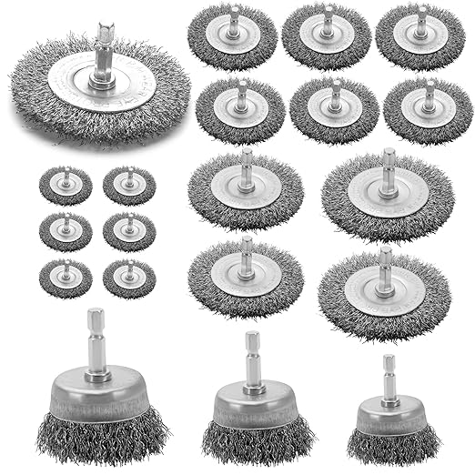 Wire Brush Set 20 Pcs, 1/4 Inch Hex Shank Wheel for Drill, Carbon Steel Brush Set for Cleaning Rust