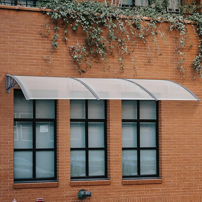 MCombo 116" x 38.6" Window Awning Outdoor Polycarbonate Door Shade Patio Cover Canopy, 6055-4012(Clear Board with Gray Bracket)