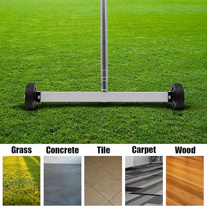 GRIP Magnetic Pickup Sweeper 17" - 8.8 lb Capacity - Chrome Handle Extends from 23" to 40" - Easy Cleanup of Workshop, Garage, Construction - Lawn Sweeper