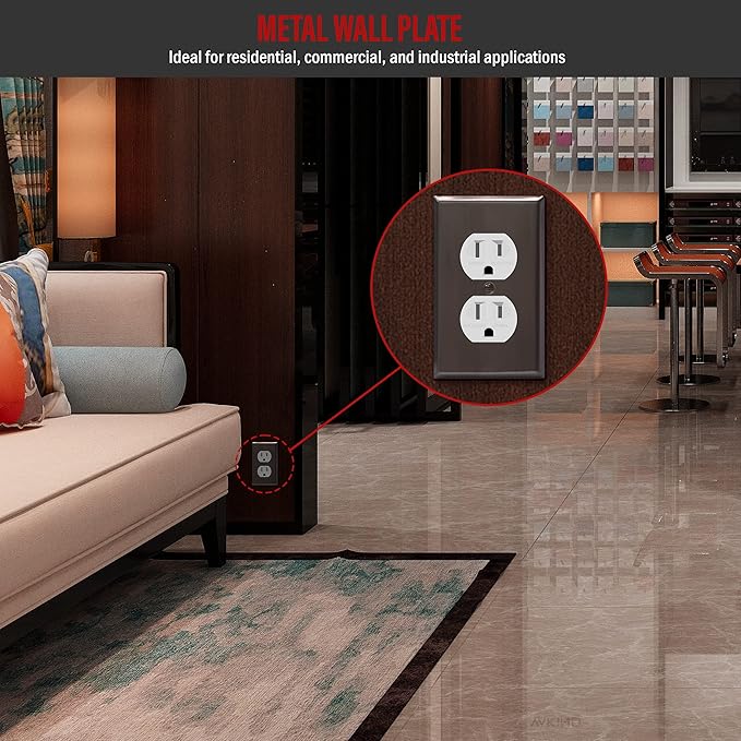 ENERLITES Duplex Receptacle Metal Wall Plate, Stainless Steel Outlet Cover, Corrosion Resistant, Standard Size 1-Gang 4.50" x 2.76", Stainless Steel 201, 7721-BBK, Brushed Black