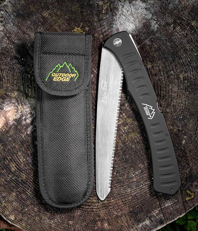 Outdoor Edge 7.0" Flip N' Saw - Lightweight Folding Aluminum Handle Outdoor-Hunting Saw with 65Mn Spring Steel Blade and Triple Ground Saw Teeth for Tough Bone and Wood with Black Nylon Sheath
