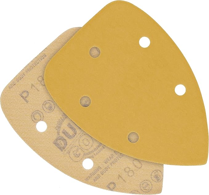 Dura-Gold Premium Mouse Detail Sander Sandpaper Sanding Sheets - 180 Grit (Box of 24) - 5 Hole Pattern Hook & Loop Triangle Mouse Discs - Woodworking Wood, Furniture Crafting, Sand Automotive Paint
