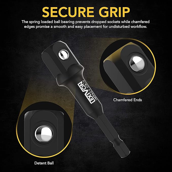 LEXIVON 6-Piece Impact Grade Socket Adapter Set - 3" & 6" Extension Bit With Holder | 1/4", 3/8", and 1/2" Drive, Adapt Your Power Drill To High Torque Impact Wrench (LX-105)