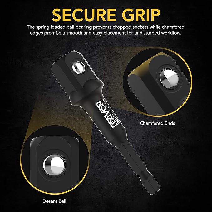 LEXIVON 6-Piece Impact Grade Socket Adapter Set - 3" & 6" Extension Bit With Holder | 1/4", 3/8", and 1/2" Drive, Adapt Your Power Drill To High Torque Impact Wrench (LX-105)