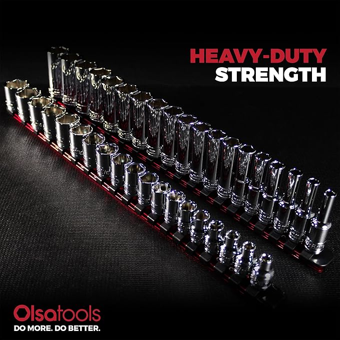 Olsa Tools Metric Shallow Socket Set - 3/8-Inch Drive, 19pc - 6-Point Chrome Sockets from 6mm–24mm and No Skipped Sizes - Mechanic Shallow Metric Socket Set - Professional Grade Sockets - Part: 1328