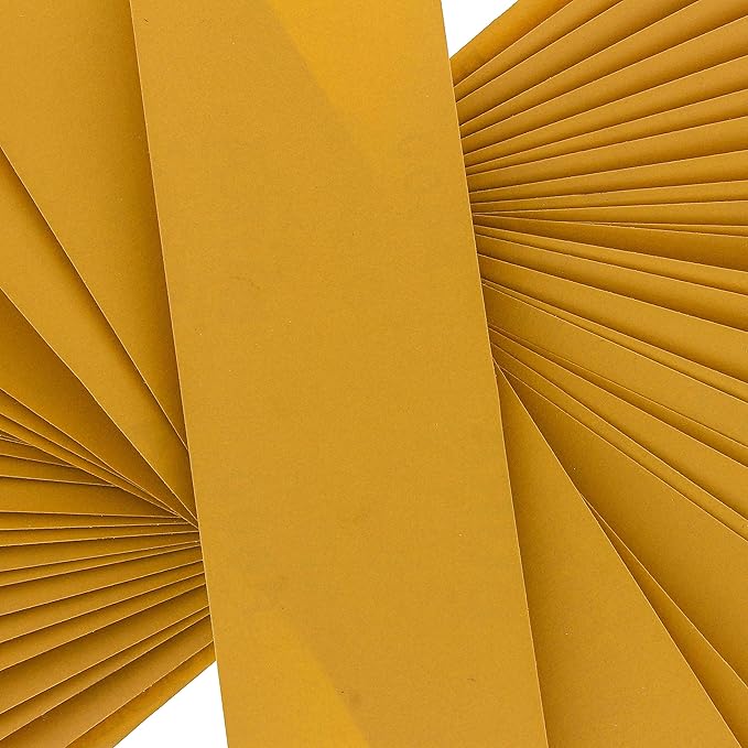 Dura-Gold Premium 600 Grit Gold Pre-Cut PSA Longboard Sandpaper Sheets, Box of 20, 2-3/4" x 16-1/2" Self-Adhesive Stickyback Sandpaper for Automotive, Woodworking Air File Sander, Hand Sanding Block