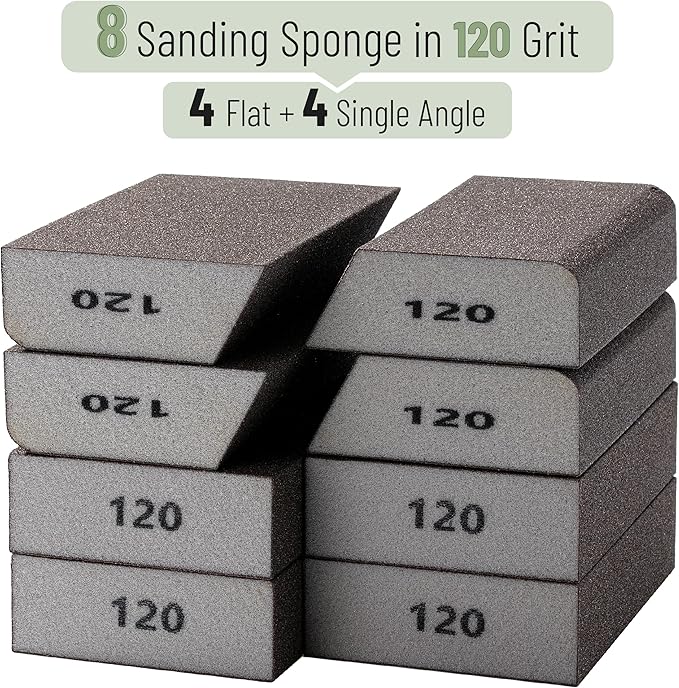 Bates- Sanding Sponge, 8 pcs, 120 Grit, Washable and Reusable, Sandpaper Block, Sanding Blocks for Wood, Sanding Pad, Drywall Sanding Block, Drywall Sanding Sponge