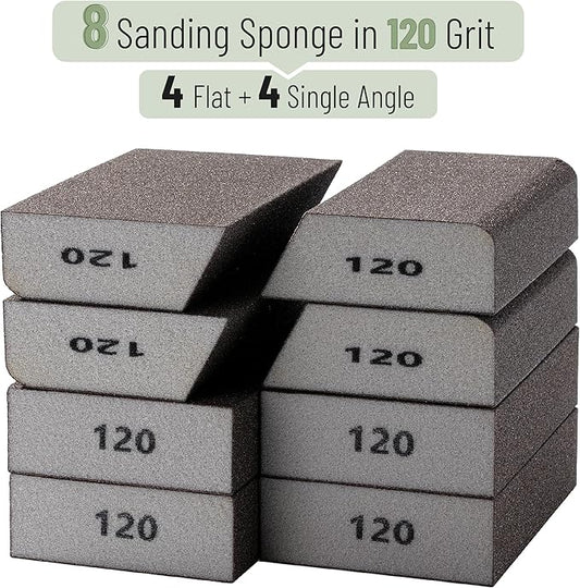 Bates- Sanding Sponge, 8 pcs, 120 Grit, Washable and Reusable, Sandpaper Block, Sanding Blocks for Wood, Sanding Pad, Drywall Sanding Block, Drywall Sanding Sponge