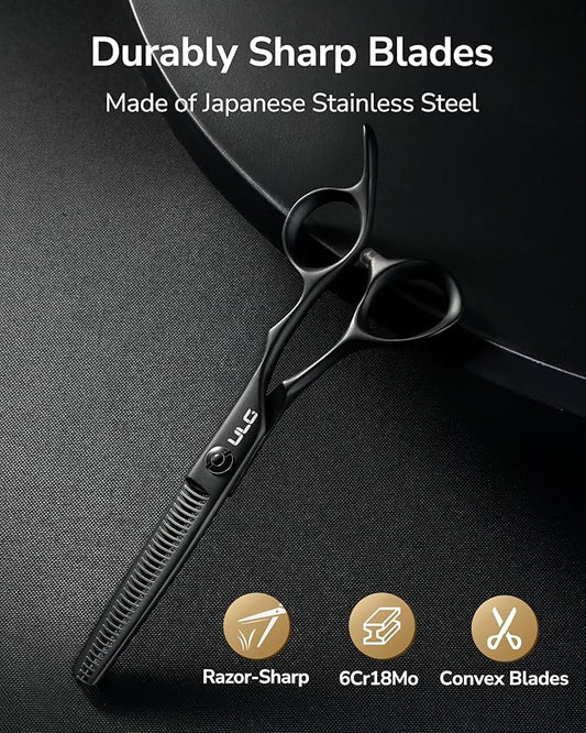 ULG Seamless Thinning Scissors ??Professional Stainless Steel, Teflon Coated, Ergonomic Offset Handles, Precision Serrated Blades for Natural Hair Thinning and Layering, Ideal for Stylists and Barbers