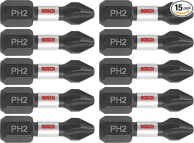 BOSCH ITPH2115 15-Pack 1 In. Phillips #2 Impact Tough Screwdriving Insert Bits