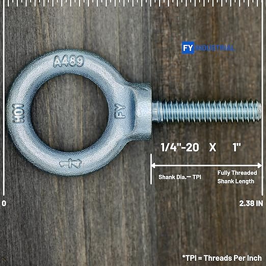 3 Pcs Lifting Shoulder Eye Bolts 1/4"-20 X 1 |Blue Bright Zinc Plated