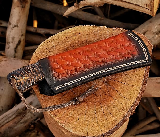 Handmade 1095 Steel Lineman’s Hawkbill knife with Leather sheath, Heavy Duty Utility Knife blade Electrician Wire Skinning knife for professional.