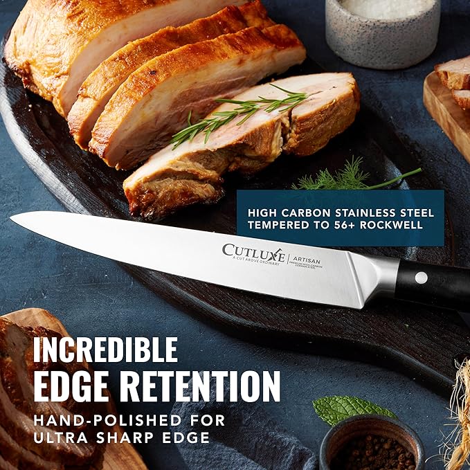 Cutluxe Turkey Carving Knife Set ??Carving Fork & Knife for Meat, BBQ, Brisket ??Razor Sharp Premium German Steel Full Tang, Ergonomic Handle, Grilling Gifts for Men ??Artisan Series