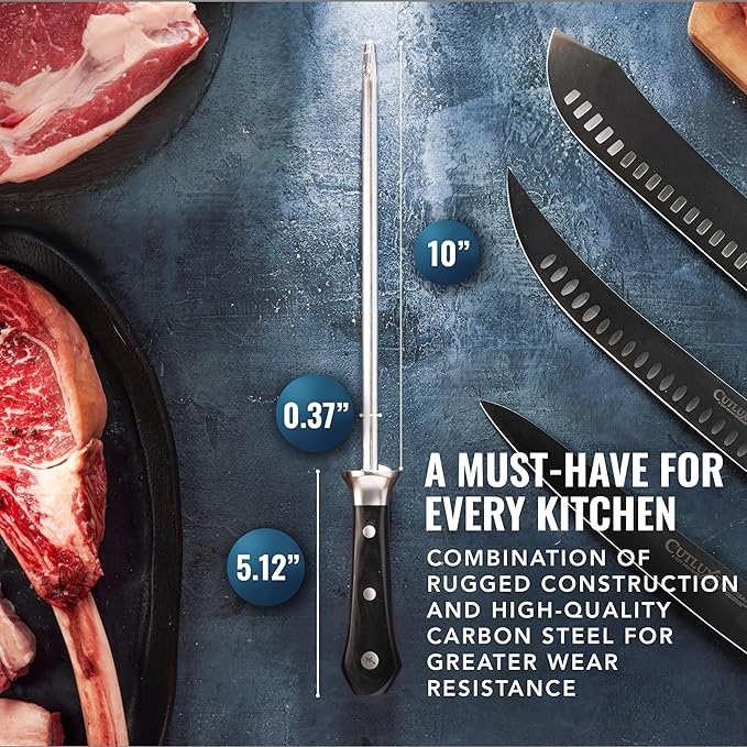Cutluxe Honing Rod, Knife Sharpener Rod ??10" Honing Steel ??Ergonomic Handle Design, Grilling Gifts for Men ??Artisan Series