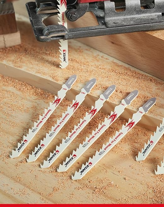 EZARC 10PCS Jigsaw Blades T144D Jig Saw Blades Set for Wood Fast Cutting Assorted T-Shank Replacement 6 TPI Curved & Scrolling Cutting