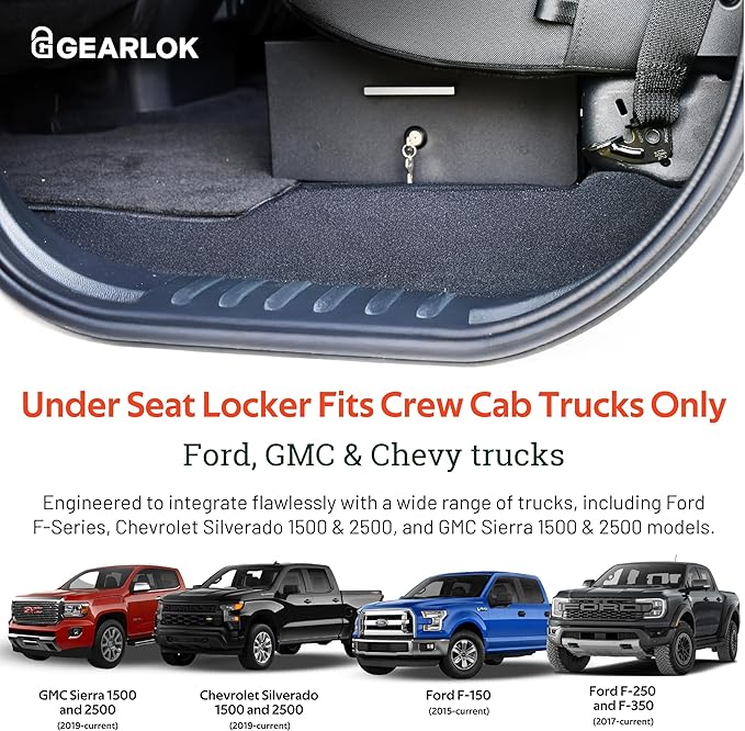 GearLok UnderSeat Truck Locker ??Secure Under Seat Storage for Ford F-Series Crew Cab Trucks ??Lockable Truck Organizers and Storage for Tools, Ammo and Equipment (Fits 41"x13"x4.5" Interior)