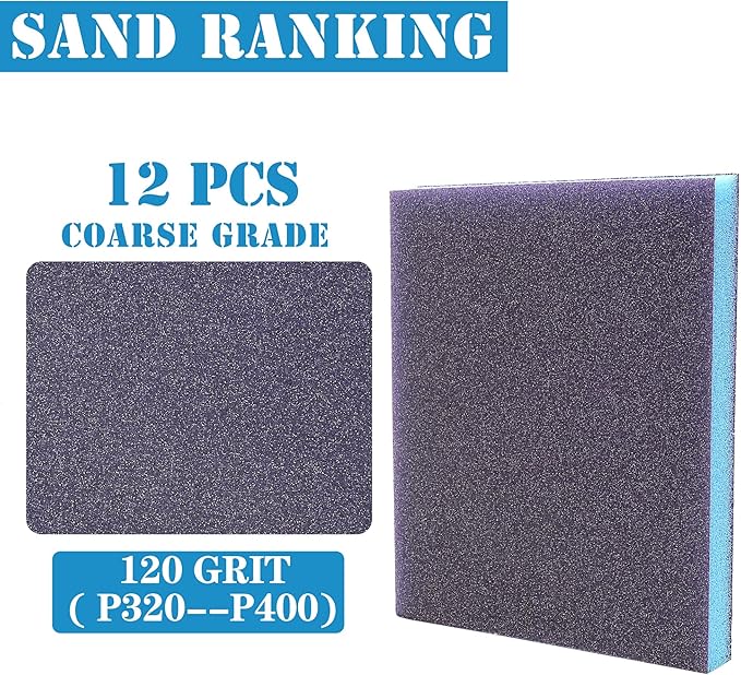 12Pcs 120 Grit Sanding Sponge, Jamiikury Fine Sanding Blocks Washable and Reusable, Wet Dry Sandpaper Sponge for Wood Metal Furniture Paint and Drywall