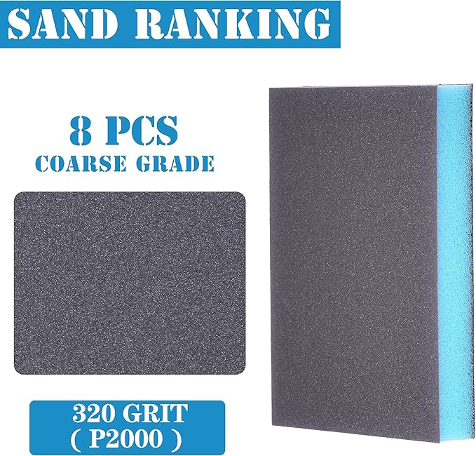 8Pcs 320 Grit Sanding Sponge, Jamiikury Sanding Blocks Washable and Reusable, Wet Dry Sandpaper Sponge for Wood Metal Furniture Paint and Drywall