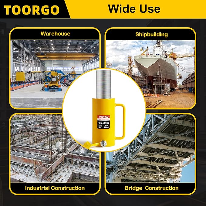 30T 6Inch Stroke Porta Power Single Acting Lifting Cylinder for Shipbuilding, Machinery and Industry,Automatically Retract Split Hydraulic Cylinders Tools, Yellow