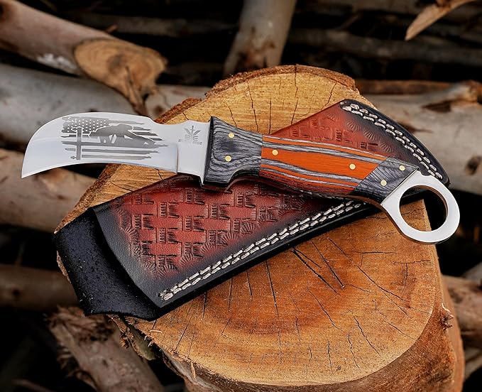 Handmade Stainless Steel Lineman’s Hawkbill knife with Leather sheath, Heavy Duty Utility Knife blade Electrician Wire Skinning knife for professional.