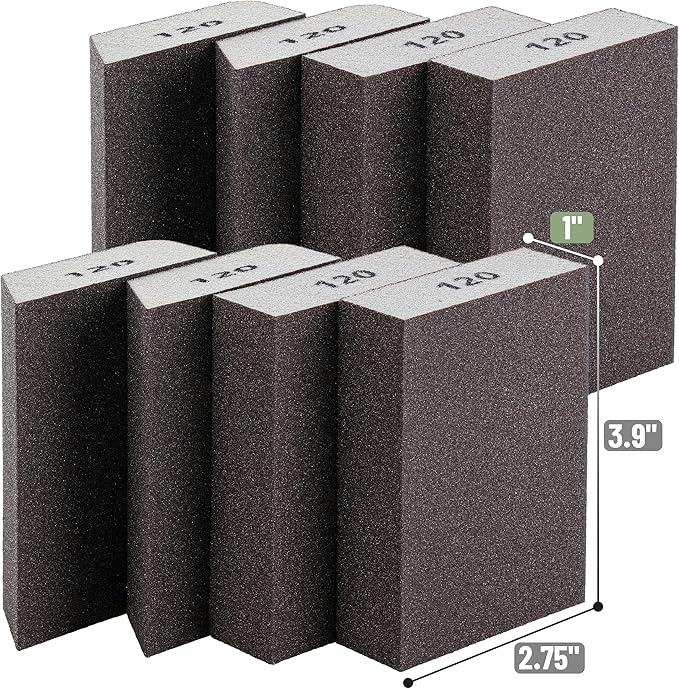Bates- Sanding Sponge, 8 pcs, 120 Grit, Washable and Reusable, Sandpaper Block, Sanding Blocks for Wood, Sanding Pad, Drywall Sanding Block, Drywall Sanding Sponge