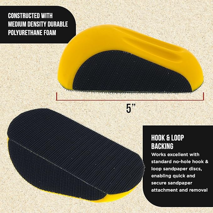 Dura-Gold Pro Series 5" Mouse-Shaped Hand Sanding Block Pad for Hook & Loop and PSA 5" DA Sanding Discs, 2 Pack - PSA Sandpaper Conversion Adapter Pad - Automotive Car Sand Wood Woodworking Furniture
