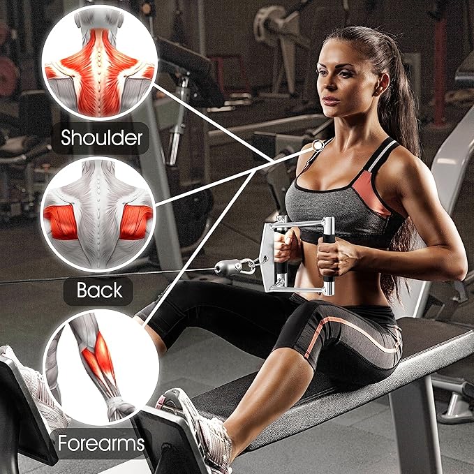 Yes4All Cable Machine Attachment, Row Handles, Tricep Rope, Straight Bar, V Bar, LAT Pulldown Accessories Load 880 LB for Home Gym