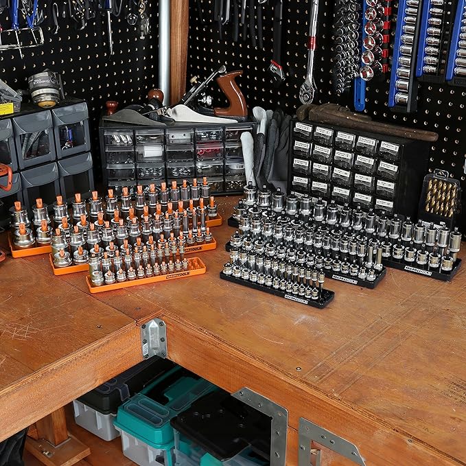 OEMTOOLS 22418 Socket Organizer Set, 6-Piece Holder Set Includes 1/4", 3/8", 1/2" Drive Metric SAE Socket Trays, Tool Box Organizer, Christmas Gift for Men(Sockets not Included)