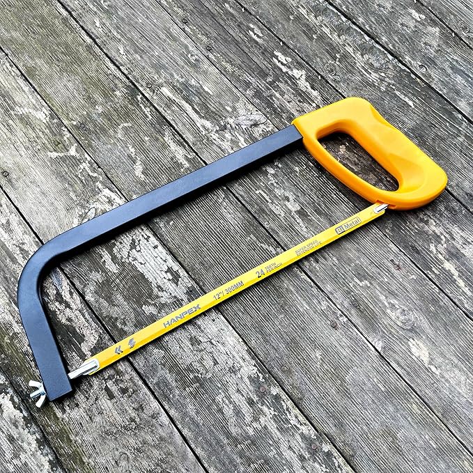 12in. High-Tension Hacksaw Frame with 10pcs 24TPI Extra Bi-metal Blades, Hand Saw Suitable for Metal, wood, PVC, Carpentry