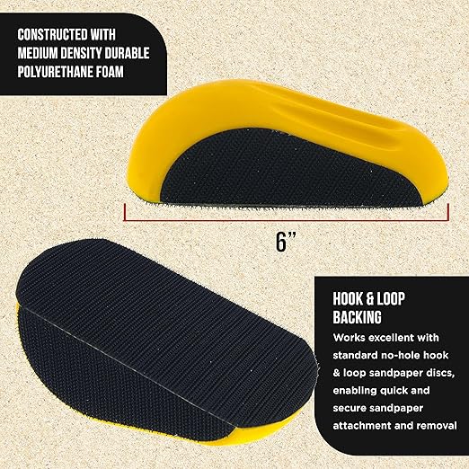 Dura-Gold Pro Series 6" Mouse-Shaped Hand Sanding Block Pad for Hook & Loop and PSA 6" DA Sanding Discs, 2 Pack - 2-Way Adapter Pad to Use PSA Sandpaper - Automotive Car Sand Woodworking Furniture
