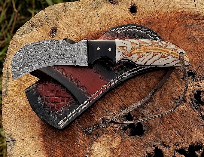Handmade 1095 Steel Lineman’s Hawkbill knife with Leather sheath, Heavy Duty Utility Knife blade Electrician Wire Skinning knife for professional.