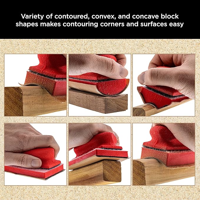 Dura-Gold 20-Piece Contoured Profile 5" Hand Sanding Block Set with 40 Sheet Hook & Loop Sandpaper Kit - Interchangeable Assorted Convex & Concave Shapes - Sand Wood Woodworking Furniture, Auto Paint