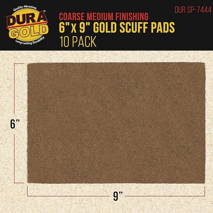 Dura-Gold Premium 6" x 9" Gold Coarse Scuff Pads, Box of 10 - Scuffing, Scouring, Sanding, Paint Primer Prep Adhesion Scratch - Surface Preparation For Automotive Car Auto Body Repair Woodworking Wood