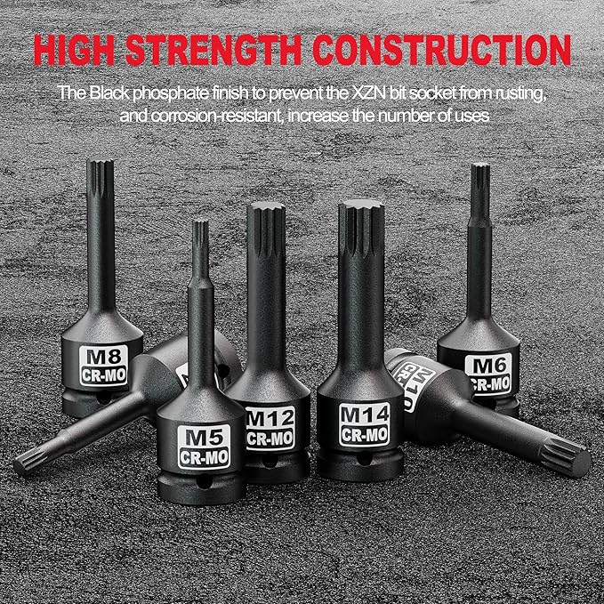 3/8" Drive Master Impact XZN Bit Socket Set, 7-Pieces: M5 - M14, Cr-Mo Steel, Heavy Duty Storage Case