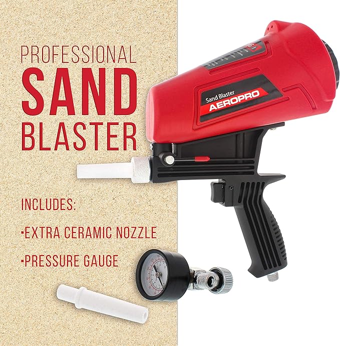 TCP Global Gravity Feed Sand Blaster Gun Kit - Portable Air Compressor Sandblaster, 2 Ceramic Nozzles & Regulator - Abrasive Media & Soda Blaster - Rust, Metal, Wood & Paint Removal
