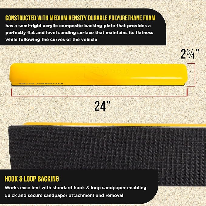 Dura-Gold Pro Series 24" K-Block Sander Firm & Flex XL Longboard Hand Sanding Block Pad with Hook & Loop Backing and PSA Sandpaper Conversion Adapter Pad, Automotive Marine Paint Prep Sand Woodworking