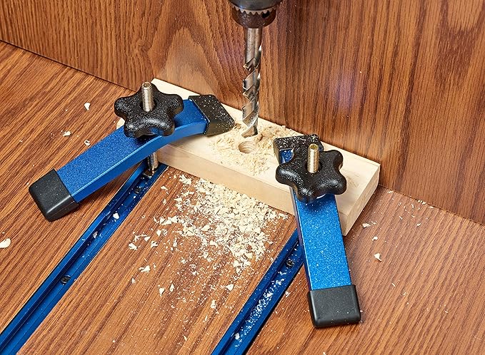 HOTTARGET Aluminum T-track Hold Down Clamps,6-3/8"L x 1-1/4"Width-Woodworking and Clamps - High Strength Aluminum Alloy 6063 - Fine Sandblast Anodized - Blue Color (T-track Hold Down Clamps 4pk)