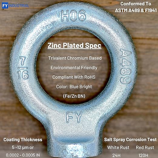 3 Pcs Lifting Shoulder Eye Bolts 7/16"-14 X 1-3/8" | Blue Bright Zinc Plated