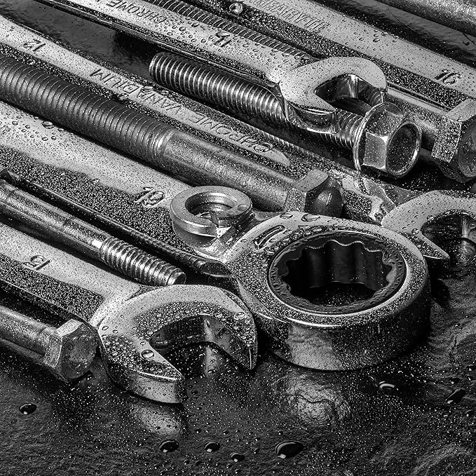GEARYTE Ratcheting Wrenches - 12-Piece Ratchet Wrench Set Metric, Durable Speed Wrench Set 8-19mm, Made from Chrome Vanadium Steel, 72-Point, Includes Roll Up Case, Silver
