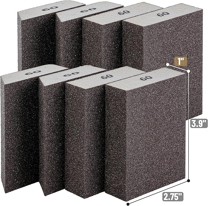 Bates- Sanding Sponge, 8 pcs, 60 Grit, Washable and Reusable, Sandpaper Block, Sanding Blocks for Wood, Sanding Pad, Drywall Sanding Block, Drywall Sanding Sponge