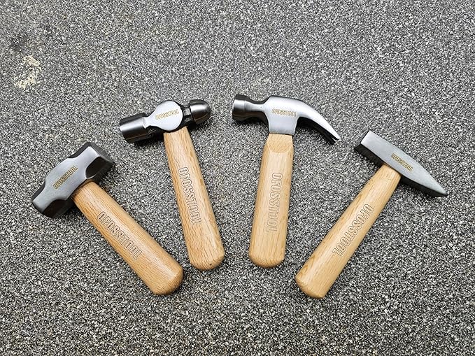 4PC Mini Hammer Set,Wood Oak Short Handle,11OZ Claw Hammer, 19OZ Sledge Hammer,12OZ Ball Peen Hammer,11OZ Engineers Hammer All Purpose for Striking DIY,Metalworking, Machinists and Engineers Craftsman