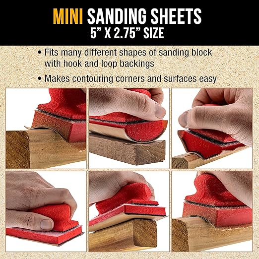 Dura-Gold Premium 5" x 2.75" Gold Sandpaper Sheets, 60 Grit (Box of 30) - Hook & Loop Backing, Wood Furniture Woodworking, Auto Paint - for Palm Sanders, Clip-On, Hand Sanding Blocks