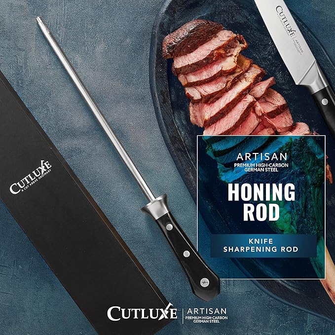 Cutluxe Honing Rod, Knife Sharpener Rod ??10" Honing Steel ??Ergonomic Handle Design, Grilling Gifts for Men ??Artisan Series