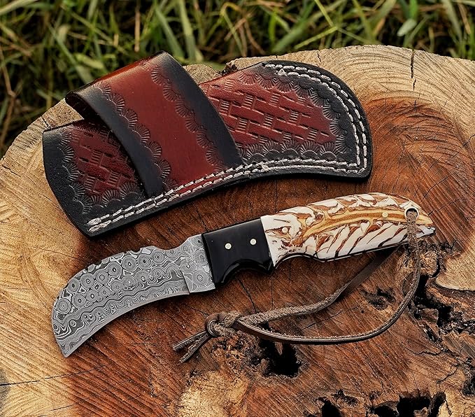 Handmade 1095 Steel Lineman’s Hawkbill knife with Leather sheath, Heavy Duty Utility Knife blade Electrician Wire Skinning knife for professional.