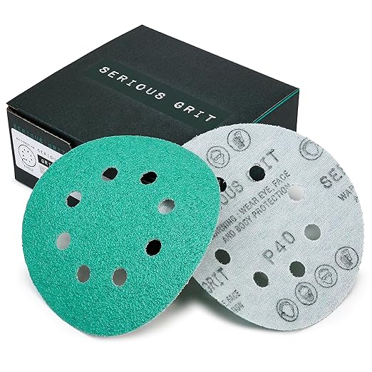Serious Grit Sanding Discs 5 Inch 8 Hole 40 Grit - Heavy-Duty Hook & Loop Wet Dry Film Sandpaper Discs - Extra Coarse Sand Paper for Random Orbital Sanders - Wood, Automotive, Metal, etc - 25 Pack Box