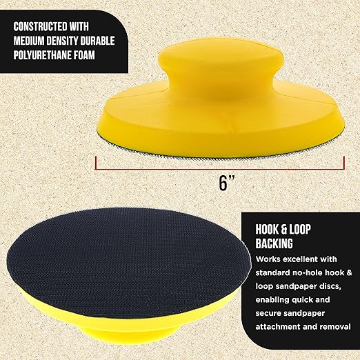 Dura-Gold Pro Series 6" Round & Mouse-Shaped Hand Sanding Block Pads for Hook & Loop and PSA 6" DA Sanding Discs - PSA Sandpaper Conversion Adapter Pad - Automotive Sand Polish Woodworking Furniture