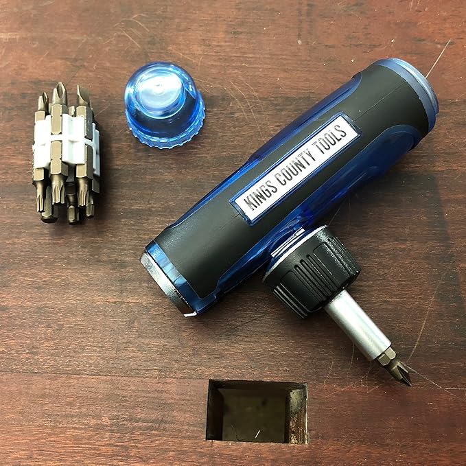 Kings County Tools Multi-Purpose Ratcheting Screwdriver | 3 Adjustable Handle Positions | Ergonomic & Sure-Grip Handle | 13 Steel Bits | Magnetic ABS Plastic Storage Cap