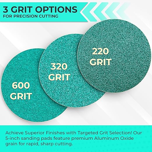 Sunmight Film Grip No Hole 5 Inch Sanding Discs - 220 Grit, Premium Aluminum Oxide - Strong Film Backing for Automotive, Marine, Wood & Metal Applications - Excellent Cutting and Long Life (50 Pcs)