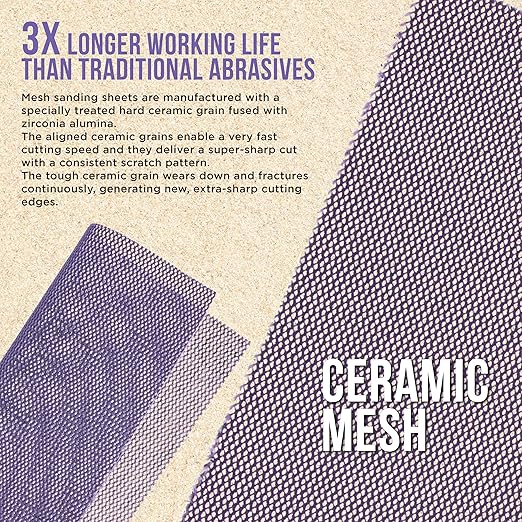 Dura-Gold Premium 1/4 Sheet Size Purple Ceramic Mesh Sandpaper, 20 Sheet Variety Pack, Grits 80, 100, 120, 150, 180, 220, 240, 320, 400, 600 - Dustless Hook & Loop Backing, Palm Sanders, Sanding Block